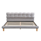 Letto a piattaforma King Size rivestito in ciniglia grigia con testiera rotonda a biscotto (Singolo)