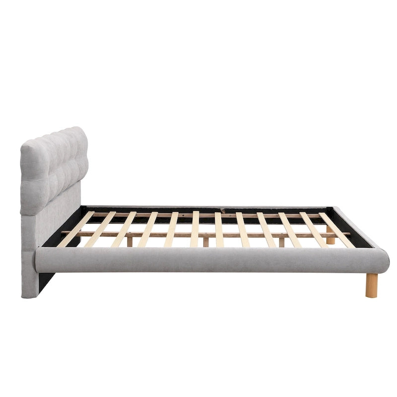Letto a piattaforma King Size rivestito in ciniglia grigia con testiera rotonda a biscotto (Singolo)