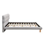 Letto a piattaforma King Size rivestito in ciniglia grigia con testiera rotonda a biscotto (Singolo)