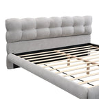 Letto a piattaforma King Size rivestito in ciniglia grigia con testiera rotonda a biscotto (Singolo)