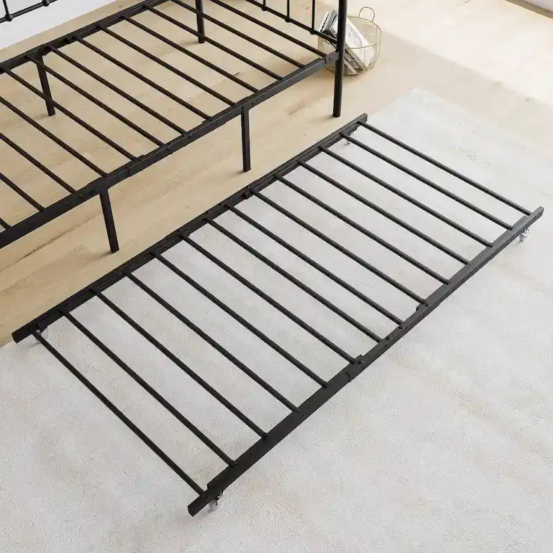 Divano Letto Singolo in Metallo Nero con Letto Estraibile e Supporto a Doghe in Acciaio (Montaggio per 2 Persone)