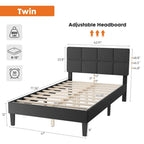 Letto a piattaforma imbottito in lino grigio/grigio scuro con testiera regolabile in memory foam (singolo / piazza e mezza / matrimoniale)