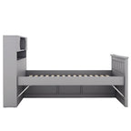 Letto a piattaforma singolo grigio Captain con 4 cassetti, testiera a libreria e ripiani (singolo)