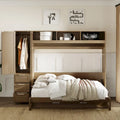 Letto a scomparsa in legno naturale di dimensioni standard con armadio, 3 cassetti e ripiani (singolo)