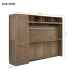 Letto a scomparsa in legno naturale di dimensioni standard con armadio, 3 cassetti e ripiani (singolo)