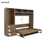 Letto a scomparsa in legno naturale di dimensioni standard con armadio, 3 cassetti e ripiani (singolo)