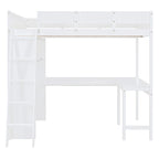 Letto a soppalco singolo in legno di pino massello grigio/bianco con scrivania e mensole