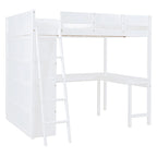 Letto a soppalco singolo in legno di pino massello grigio/bianco con scrivania e mensole