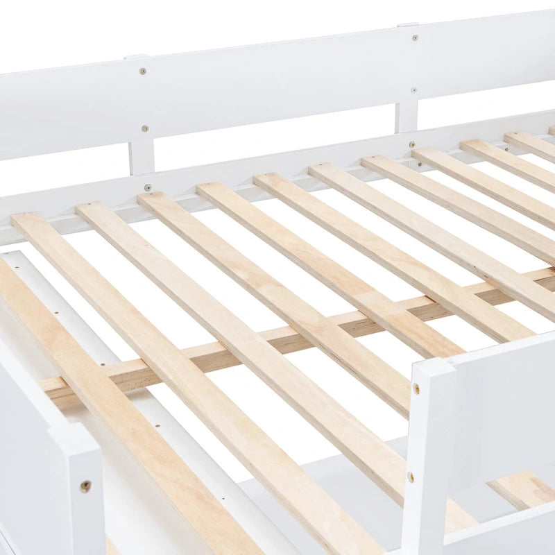 Letto a soppalco singolo in legno di pino massello grigio/bianco con scrivania e mensole