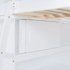 Letto a soppalco singolo in legno di pino massello grigio/bianco con scrivania e mensole