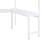 Letto a soppalco singolo in legno di pino massello grigio/bianco con scrivania e mensole