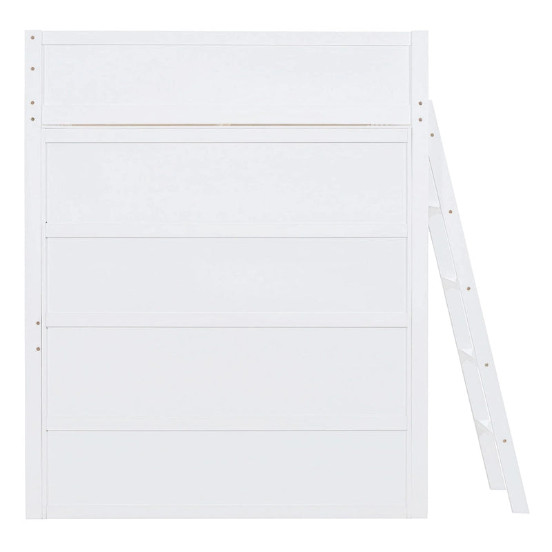 Letto a soppalco singolo in legno di pino massello grigio/bianco con scrivania e mensole