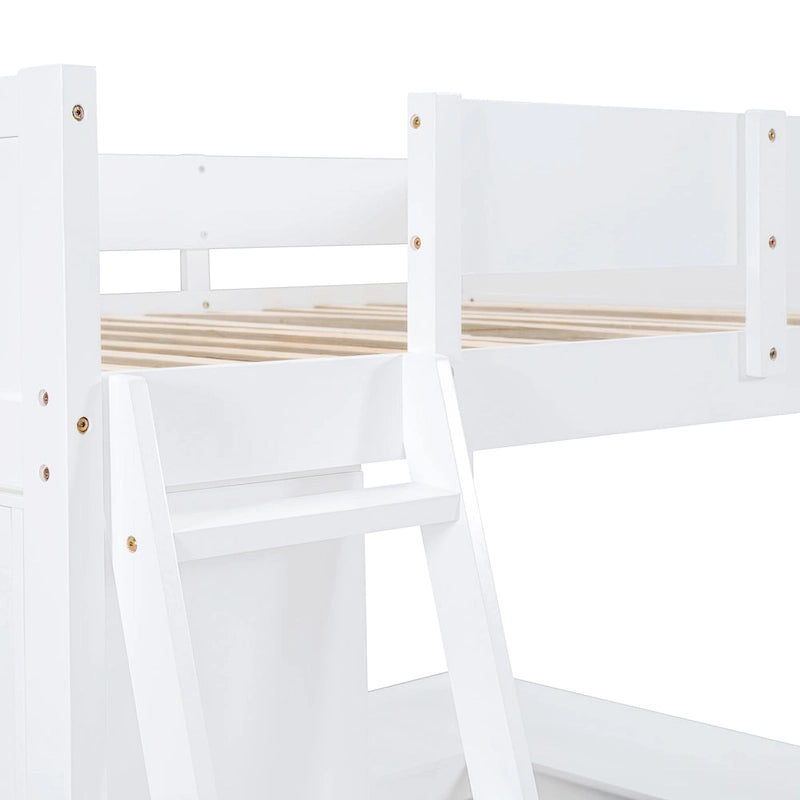 Letto a soppalco singolo in legno di pino massello grigio/bianco con scrivania e mensole