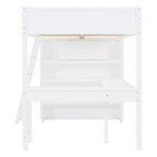 Letto a soppalco singolo in legno di pino massello grigio/bianco con scrivania e mensole