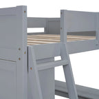 Letto a soppalco singolo in legno di pino massello grigio/bianco con scrivania e mensole