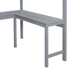 Letto a soppalco singolo in legno di pino massello grigio/bianco con scrivania e mensole