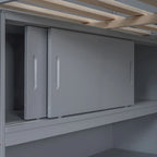 Letto a soppalco singolo in legno di pino massello grigio/bianco con scrivania e mensole
