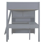 Letto a soppalco singolo in legno di pino massello grigio/bianco con scrivania e mensole