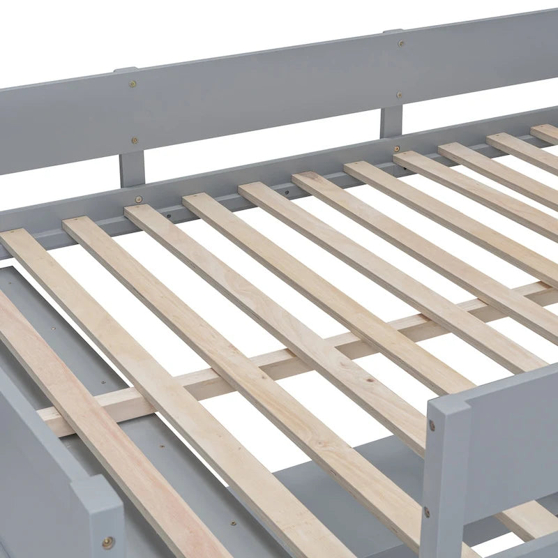 Letto a soppalco singolo in legno di pino massello grigio/bianco con scrivania e mensole