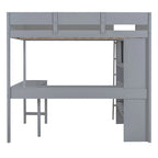 Letto a soppalco singolo in legno di pino massello grigio/bianco con scrivania e mensole