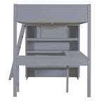 Letto a soppalco singolo in legno di pino massello grigio/bianco con scrivania e mensole