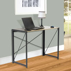 Scrivania con finitura Grigio / Legno – Gambe in metallo e ripiano in laminato rovere, uso singolo