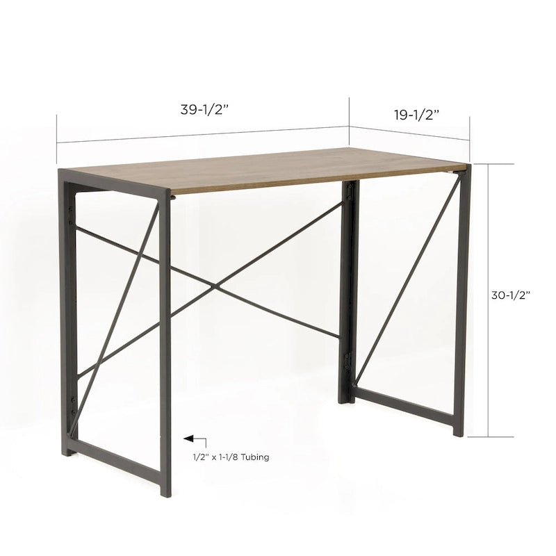 Scrivania con finitura Grigio / Legno – Gambe in metallo e ripiano in laminato rovere, uso singolo