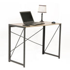 Scrivania con finitura Grigio / Legno – Gambe in metallo e ripiano in laminato rovere, uso singolo