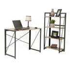 Scrivania con finitura Grigio / Legno – Gambe in metallo e ripiano in laminato rovere, uso singolo