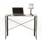 Scrivania con finitura Grigio / Legno – Gambe in metallo e ripiano in laminato rovere, uso singolo