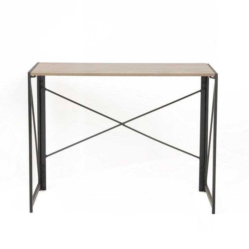 Scrivania con finitura Grigio / Legno – Gambe in metallo e ripiano in laminato rovere, uso singolo