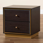 Comodino a 2 cassetti Marrone Scuro e Noce / Oro – Stile Mid-Century, Singolo Utilizzo