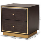 Comodino a 2 cassetti Marrone Scuro e Noce / Oro – Stile Mid-Century, Singolo Utilizzo