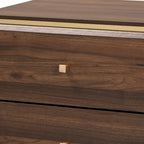 Comodino a 2 cassetti Marrone Scuro e Noce / Oro – Stile Mid-Century, Singolo Utilizzo