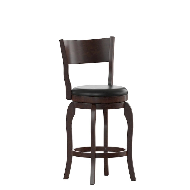 Sgabello da bancone girevole con schienale aperto in similpelle nera e rovere antico / espresso (singolo)