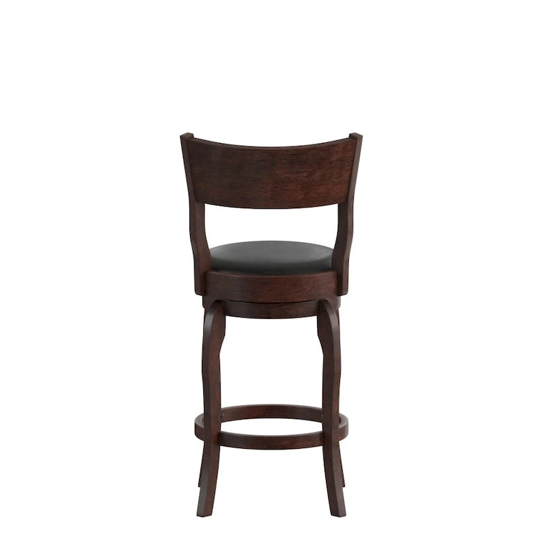 Sgabello da bancone girevole con schienale aperto in similpelle nera e rovere antico / espresso (singolo)