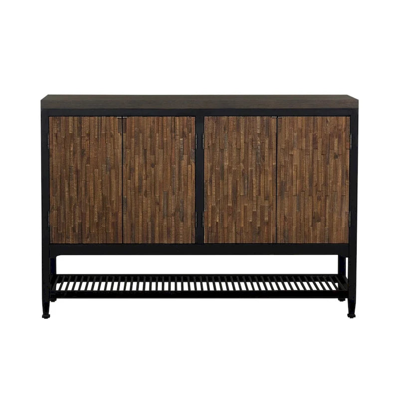 Buffet con Finitura Lavagna Marrone Scuro, Frontale a Mosaico e Piano in Legno Massello