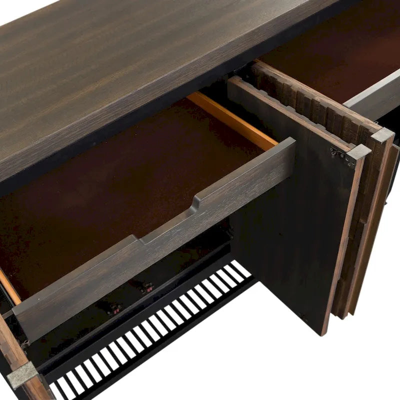 Buffet con Finitura Lavagna Marrone Scuro, Frontale a Mosaico e Piano in Legno Massello