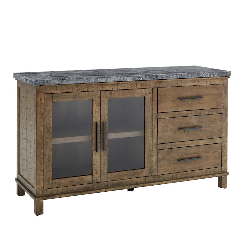Mobile Buffet Stile Rustico con Piano in Marmo Grigio/Bianco