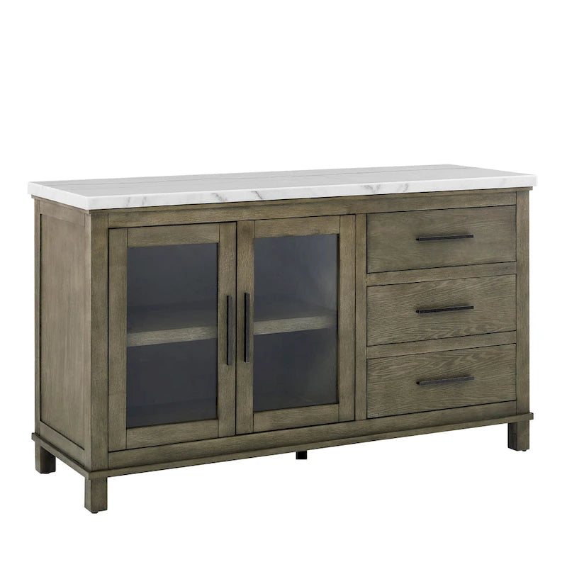 Mobile Buffet Stile Rustico con Piano in Marmo Grigio/Bianco