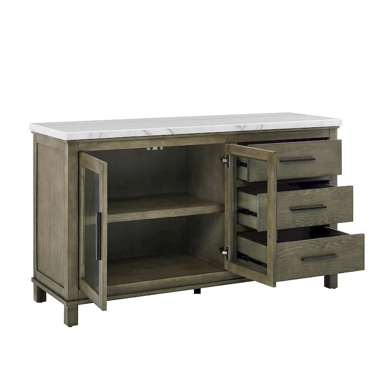 Mobile Buffet Stile Rustico con Piano in Marmo Grigio/Bianco