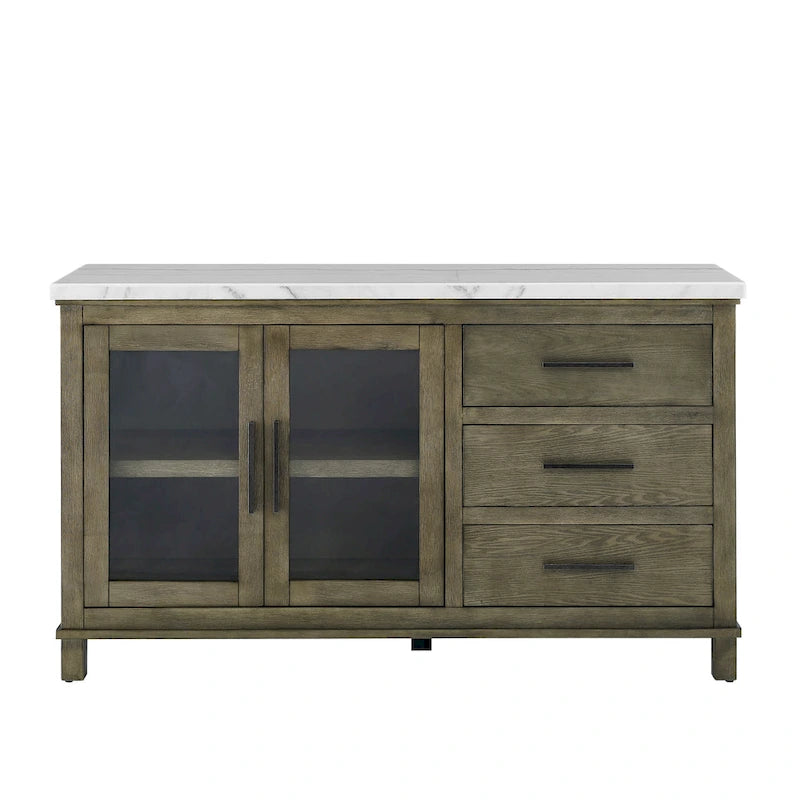 Mobile Buffet Stile Rustico con Piano in Marmo Grigio/Bianco