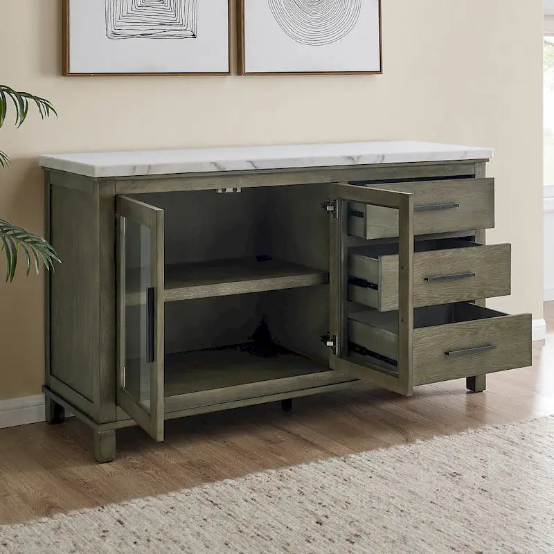 Mobile Buffet Stile Rustico con Piano in Marmo Grigio/Bianco