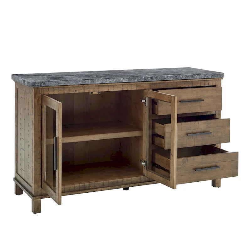 Mobile Buffet Stile Rustico con Piano in Marmo Grigio/Bianco