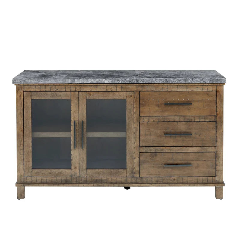 Mobile Buffet Stile Rustico con Piano in Marmo Grigio/Bianco