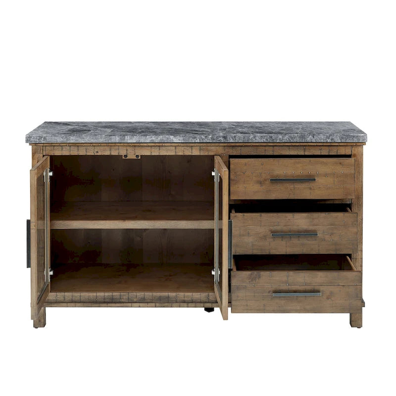 Mobile Buffet Stile Rustico con Piano in Marmo Grigio/Bianco