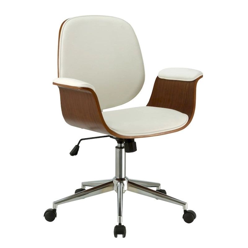 Sedia da ufficio in similpelle bicolore (bianco/nero) in stile anni '50 – Altezza regolabile, Uso singolo