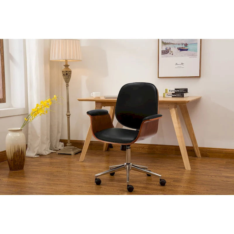 Sedia da ufficio in similpelle bicolore (bianco/nero) in stile anni '50 – Altezza regolabile, Uso singolo