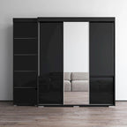 Armadio contemporaneo nero/grigio/bianco con specchio e ante in vetro