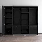 Armadio contemporaneo nero/grigio/bianco con specchio e ante in vetro